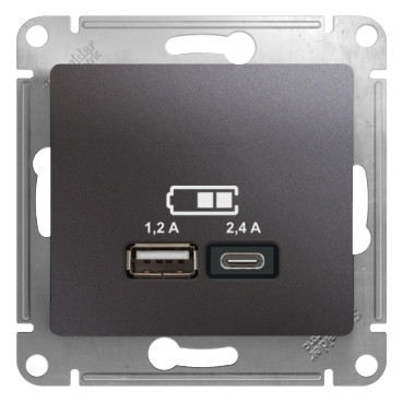 Розетка USB для зарядки A+C, Графит, Glossa SE GSL001339