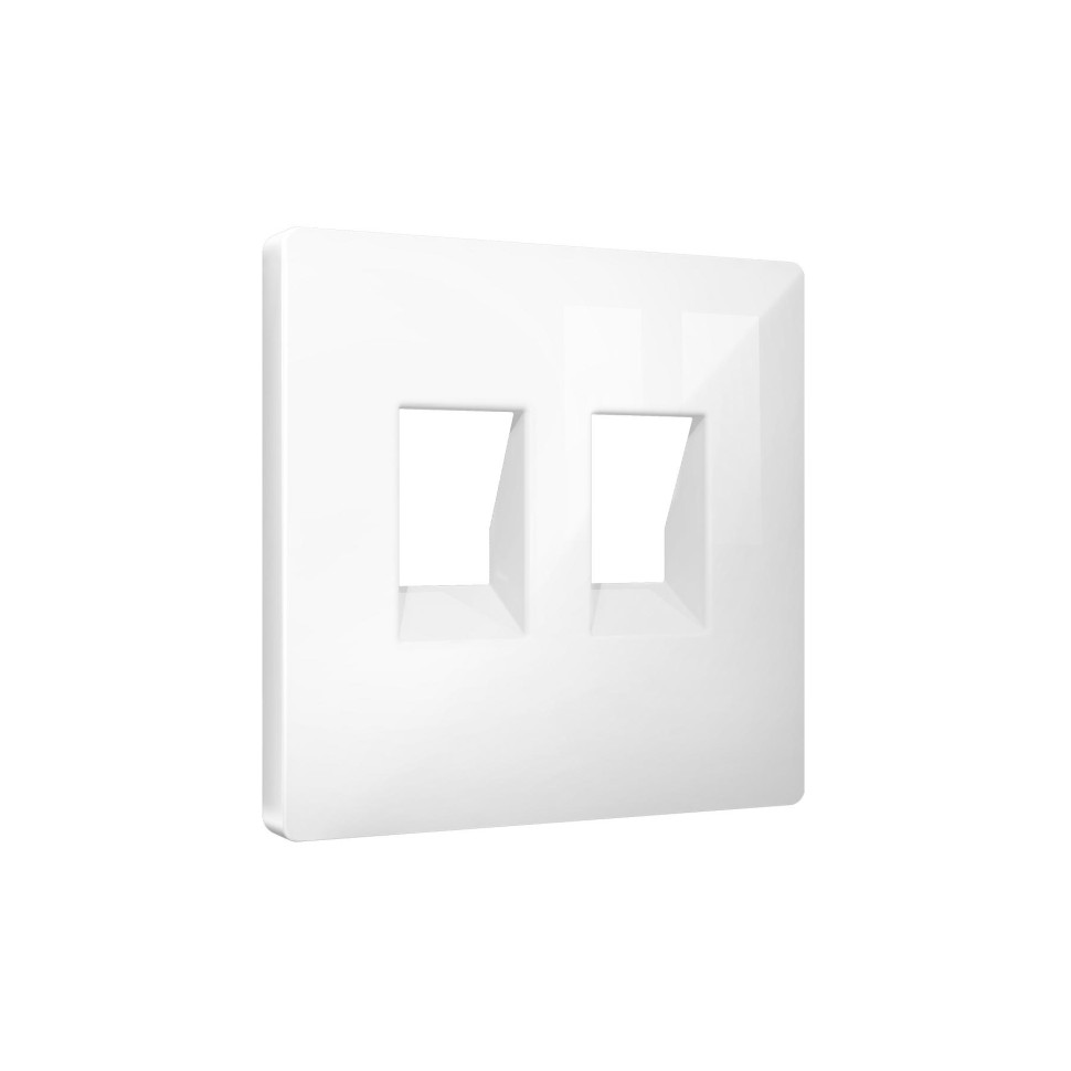 Лицевая панель розетки комп./телеф. 2-ой RJ45/RJ11 Cat. 6, Белый глянец, ALFA Quant Ambrella Volt AP1121