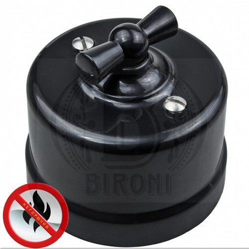 Выключатель пластик поворотный 1 кл. проходной (2 полож), Черный Bironi B1-201-23