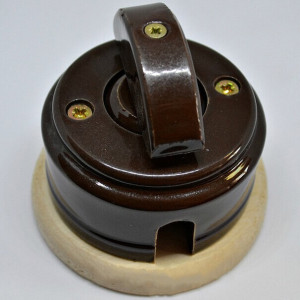 Выключатель керамика 1 кл. проходной(2 положения), подложка береза, коричневый, ЦИОН В1П-К