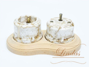 Выключатель керамика тумблерный 1 кл., Мрамор с бронзовой ручкой, Lindas 34413-B