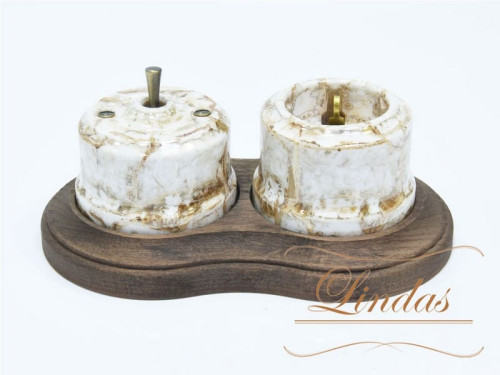Выключатель керамика тумблерный 1 кл., мрамор с бронзовой ручкой Lindas 34413-B