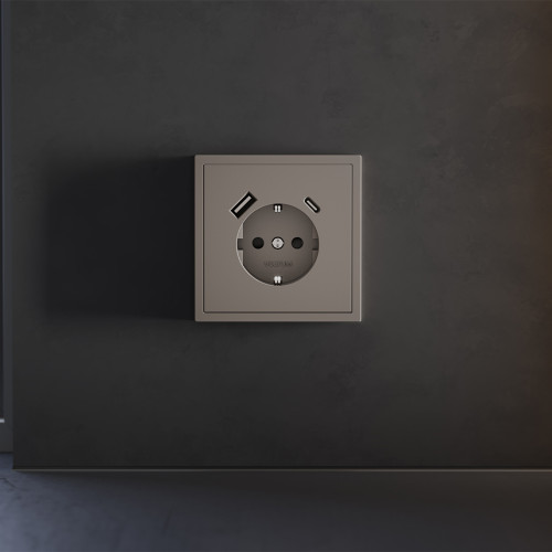 Лицевая панель для розетки с З/К и шторками, с USB A+C, Капучино, S70 Voltum VLS001014