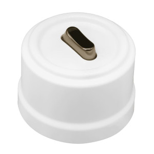 Выключатель пластик кнопочный 1 кл. перекрестный, Белый, ручка Бронза, Bironi B1-223-21-B