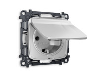 Розетка с З/К с крышкой и шторками, герметичная IP44, Серебро глянец, OMEGA Quant Ambrella Volt MO408010