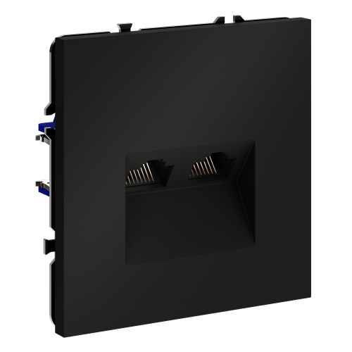 Розетка компьютерная 2-ая RJ45+RJ45 кат.6, Черный матовый, S70 Voltum VLS060208