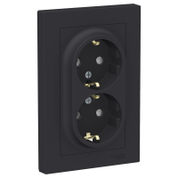Розетка 2-я c З/К со шторками, Карбон, AtlasDesign SE ATN001026