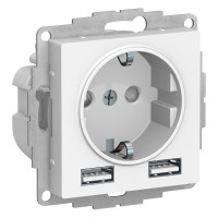Розетка с З/К и USB зарядкой, тип А+A, Белый, AtlasDesign SE ATN000130