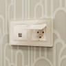 Лицевая панель розетки комп. с шторками RJ45 Cat. 6, Бежевый глянец, ALFA Quant Ambrella Volt AP3120