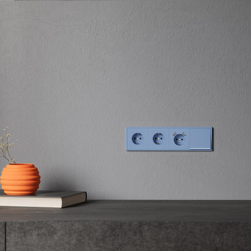 Лицевая панель для розетки с З/К и шторками, с USB A+C, Деним, S70 Voltum VLS001015