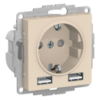 Розетка с З/К и USB зарядкой, тип А+A, Бежевый, AtlasDesign SE ATN000230