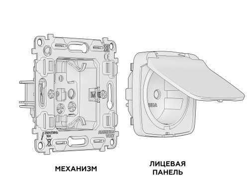 Розетка с З/К с крышкой и шторками, герметичная IP44, Темная бронза матовый, OMEGA Quant Ambrella Volt MO638010