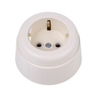 Ретро розетка пластик с З/К, Слоновая кость, Вектор Interior Electric SCIE/W-02-пл