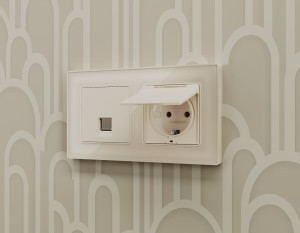 Лицевая панель розетки комп. с шторками RJ45 Cat. 6, Бежевый матовый, ALFA Quant Ambrella Volt AP3320