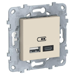 Розетка USB для зарядки A+C, Бежевый, Unica New Schneider NU501844