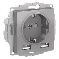 Розетка с З/К и USB зарядкой, тип А+A, Алюминий, AtlasDesign SE ATN000330