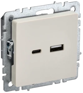Розетка USB для зарядки, тип А+C, Бежевый, Brite IEK BR-U22-018-K10