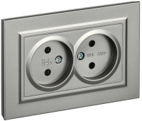 Розетка 2-я без З/К со шторками, Сталь, Brite IEK BR-R23-10-K46-F