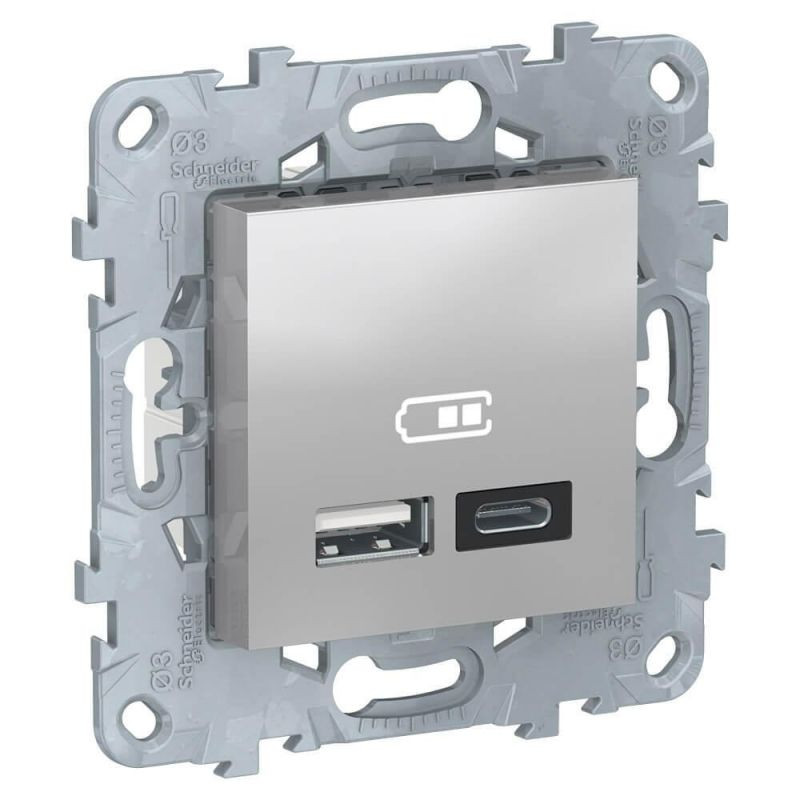 Розетка USB для зарядки A+C, Алюминий, Unica New Schneider NU501830 Розетка USB для зарядки A+C, Алюминий, Unica New Schneider NU501830