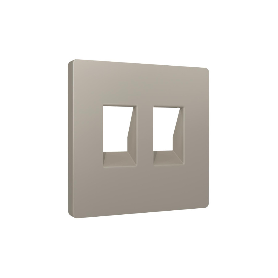 Лицевая панель розетки комп./телеф. 2-ой RJ45/RJ11 Cat. 6, Серо-бежевый матовый, ALFA Quant Ambrella Volt AP3721