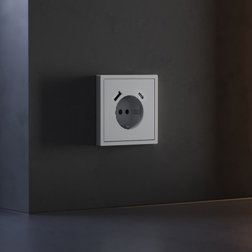 Лицевая панель для розетки с З/К и шторками, с USB A+A, Серый, S70 Voltum VLS000916