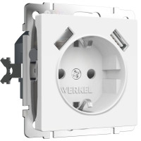 Розетка с З/К и USB зарядкой, тип А+A, Белый матовый, Werkel W1171561