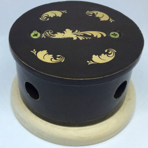 Распаечная коробка D80 из керамики с круглой крышкой, подложка береза, магия золота, ЦИОН РК-МЗ1