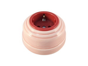 Ретро розетка с 3/К, керамика, Розовый Rosa, серебристая фурнитура, Leanza РДС
