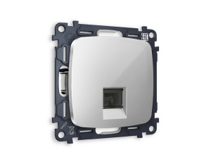 Розетка комп. с шторками RJ45 Cat. 6, Серебро глянец, OMEGA Quant Ambrella Volt MO412010