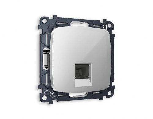 Розетка комп. с шторками RJ45 Cat. 6, Серебро глянец, OMEGA Quant Ambrella Volt MO412010