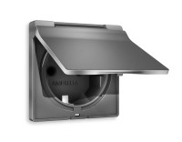 Лицевая панель розетки с З/К с крышкой и шторками, герметичная IP44, Антрацит серый, ALFA Quant Ambrella Volt AP6580
