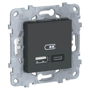 Розетка USB для зарядки A+C, Антрацит, Unica New Schneider NU501854 Розетка USB для зарядки A+C, Антрацит, Unica New Schneider NU501854