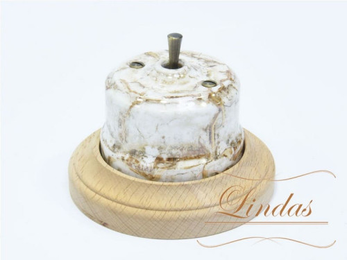 Выключатель керамика тумблерный 1 кл. перекрестный, мрамор с бронзовой ручкой Lindas 34613-B
