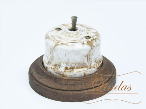 Выключатель керамика тумблерный 1 кл. перекрестный, мрамор с бронзовой ручкой Lindas 34613-B