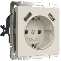 Розетка с З/К и USB зарядкой, тип А+A, Айвори матовый, Werkel W1171562