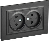 Розетка 2-я без З/К со шторками, Черный, Brite IEK BR-R23-10-K02-F