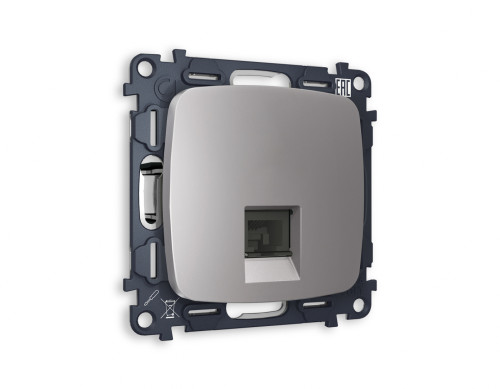 Розетка комп. с шторками RJ45 Cat. 6, Сталь матовый, OMEGA Quant Ambrella Volt MO512010