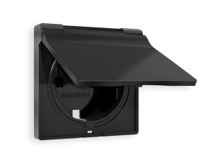 Лицевая панель розетки с З/К с крышкой и шторками, герметичная IP44, Черный матовый, ALFA Quant Ambrella Volt AP8080