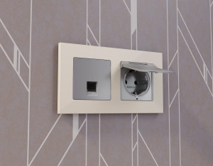 Лицевая панель розетки комп. с шторками RJ45 Cat. 6, Сталь матовый, ALFA Quant Ambrella Volt AP5120