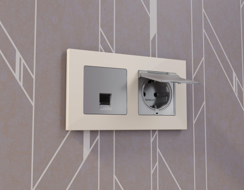 Лицевая панель розетки комп. с шторками RJ45 Cat. 6, Сталь матовый, ALFA Quant Ambrella Volt AP5120