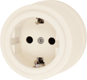 Ретро розетка пластик с 3/К, Ванильный глянец, Jantera JNO.1L61.PG03