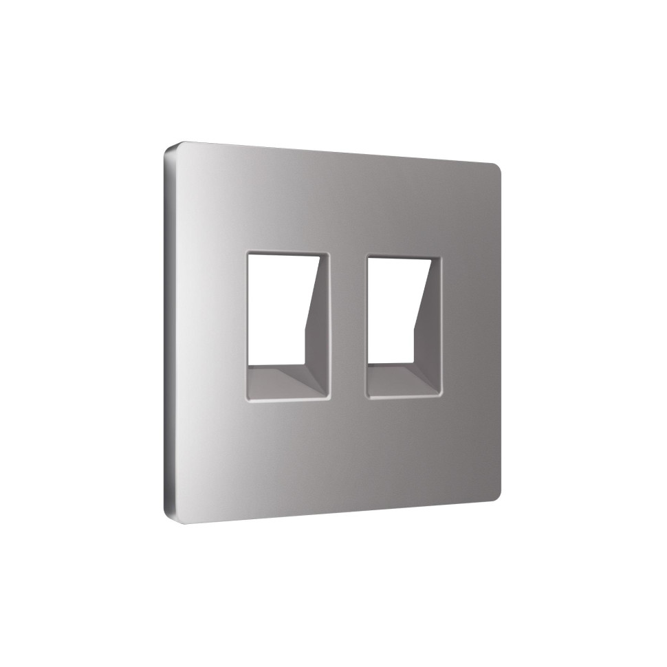 Лицевая панель розетки комп./телеф. 2-ой RJ45/RJ11 Cat. 6, Сталь матовый, ALFA Quant Ambrella Volt AP5121