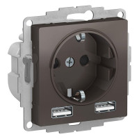 Розетка с З/К и USB зарядкой, тип А+A, Мокко, AtlasDesign SE ATN000630