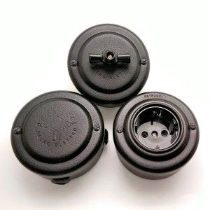 Выключатель поворотный 2 кл. (4 положения), металл, Чёрный муар, Petrucci 305MR