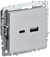 Розетка USB для зарядки, тип А+C, Алюминий, Brite IEK BR-U22-018-K47