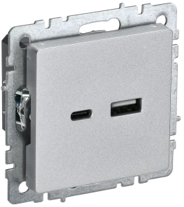 Розетка USB для зарядки, тип А+C, Алюминий, Brite IEK BR-U22-018-K47