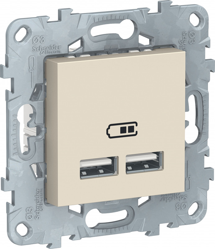 Розетка USB для зарядки, Бежевый, Unica New Schneider NU541844 Розетка USB для зарядки, Бежевый, Unica New Schneider NU541844