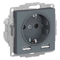 Розетка с З/К и USB зарядкой, тип А+A, Грифель, AtlasDesign SE ATN000730
