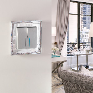 Выключатель 2 кл. с подсветкой, Серебряный рифленый, Werkel W1120109