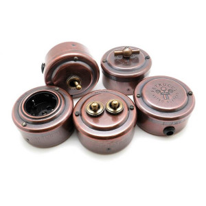 Выключатель поворотный 2 кл. (4 положения), металл, Старая медь, Petrucci 305CUPO